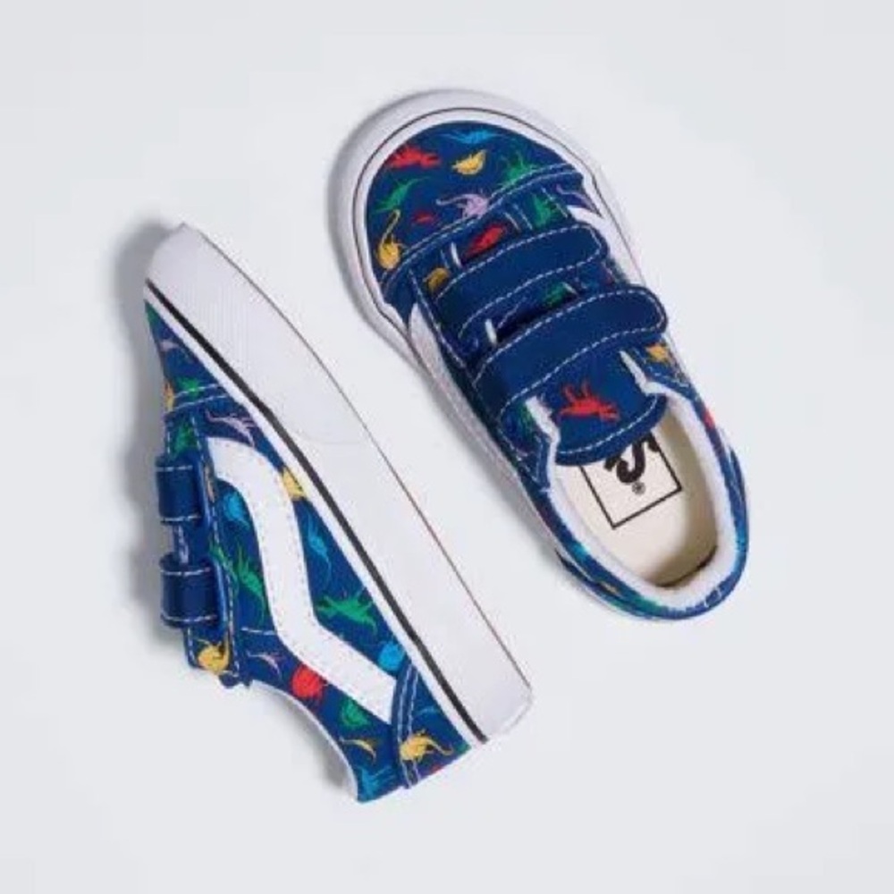 Vans Old Skool Dino Boys Sneakers Blue Dinosaur Print Pattern Size 4.5 Toddler